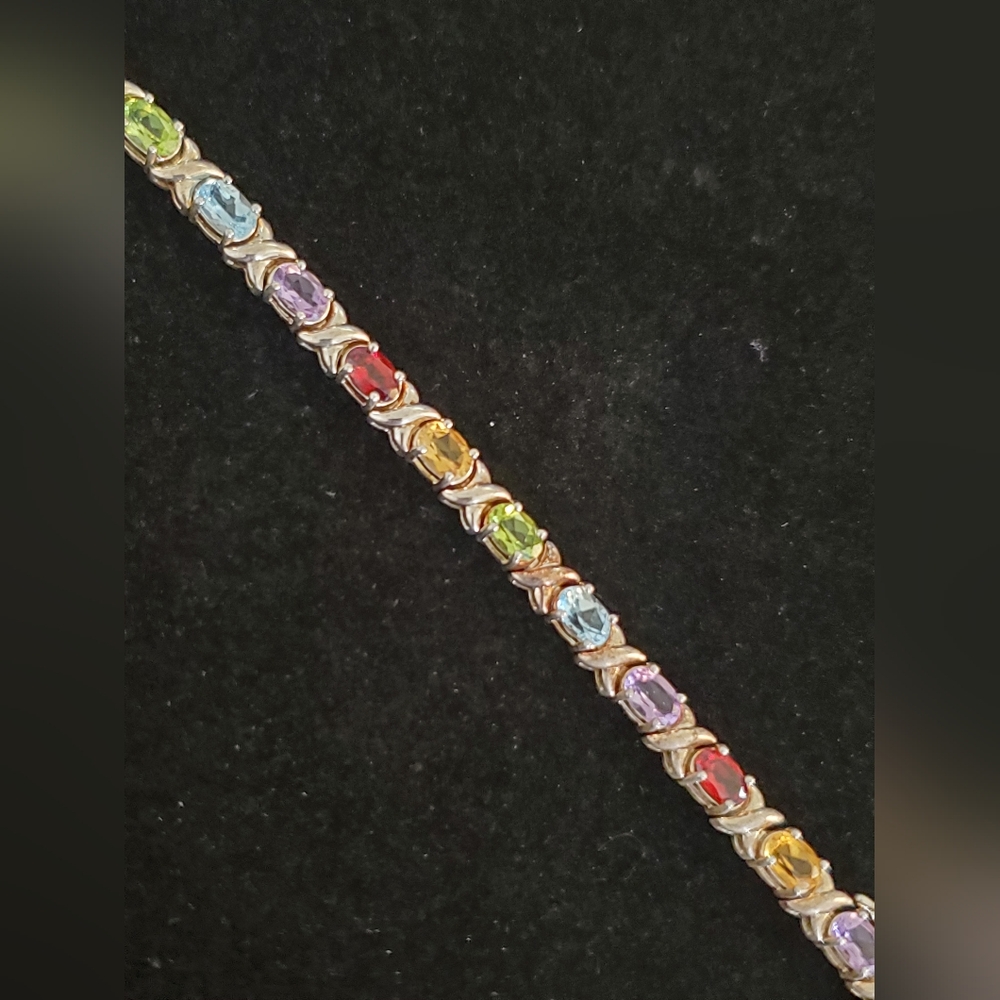 925 Sterling Silver Multi Gemstone Tennis Bracelet Overtone Vintage - Picture 7 of 15